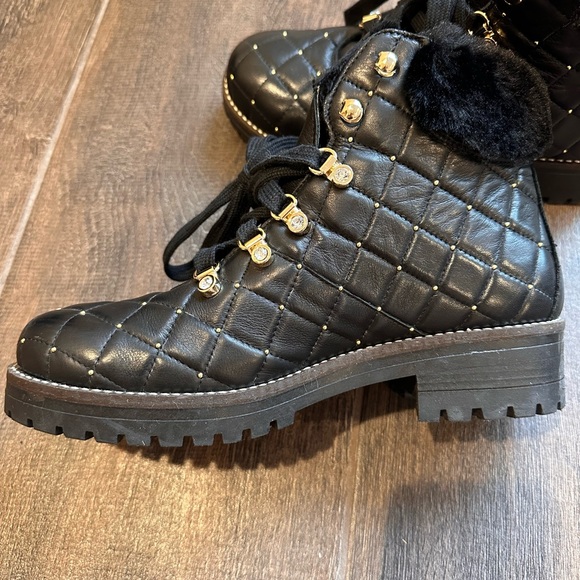 Women’s Winter 275 Central Quilted & Rhinestone Black Leather Boots Sz 9 NWOT - Picture 3 of 10